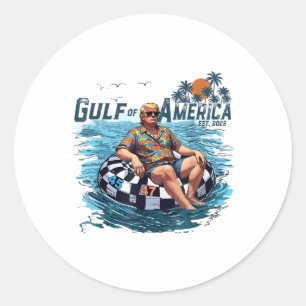 Sticker Rond Gulf Of Us America Est 2025 Retro Vintage Beach