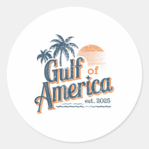 Sticker Rond Gulf Of Us America Est 2025 Retro Vintage Beach