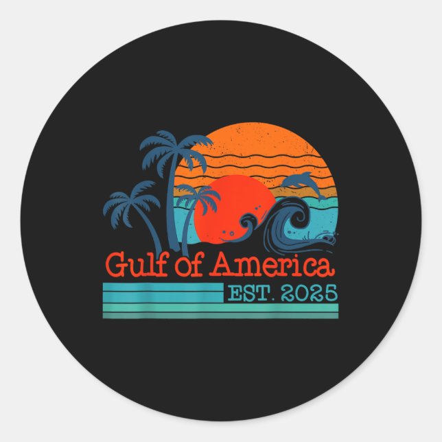 Sticker Rond Gulf Of Us America Est 2025 Retro Vintage Beach (Devant)