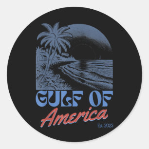 Sticker Rond Gulf Of Us America Est 2025 Retro Vintage Beach