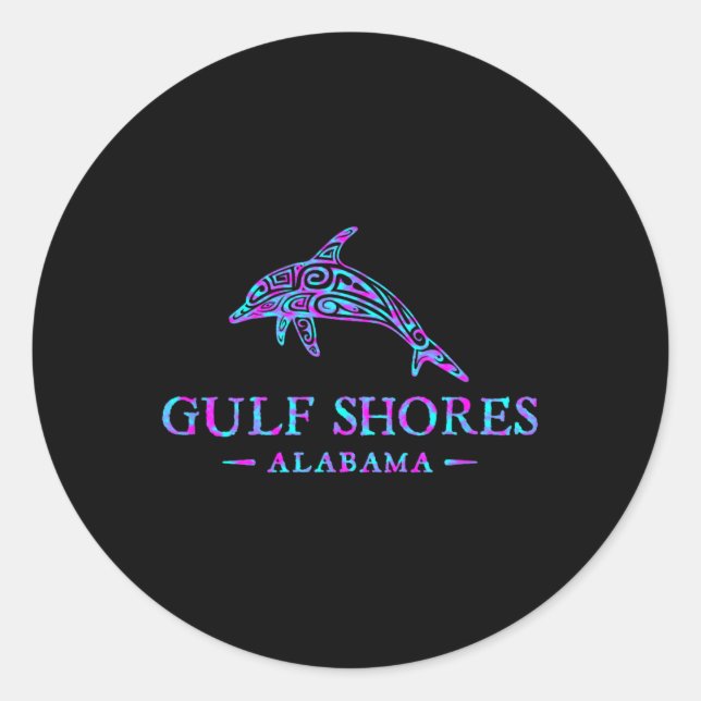 Sticker Rond Gulf Shores Alabyma Retro Dolphin Boys Girls Toddl (Devant)