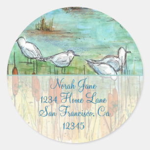 Sticker Rond Gull Bird Nature Dessin Adresse de retour