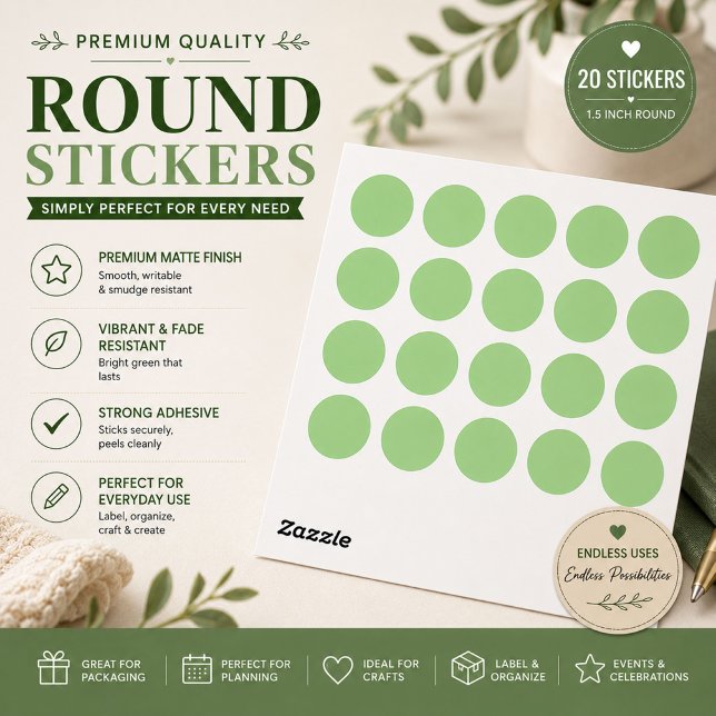 Sticker Rond Gum Leaf,Pale Leaf,Pixie Green (Créateur téléchargé)