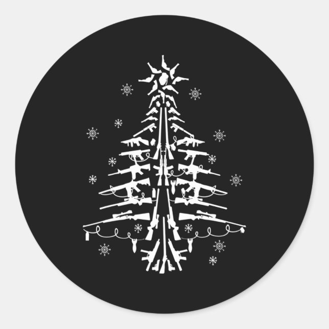 Sticker Rond Guns Christmas Tree Xmas For Men Military  (Devant)