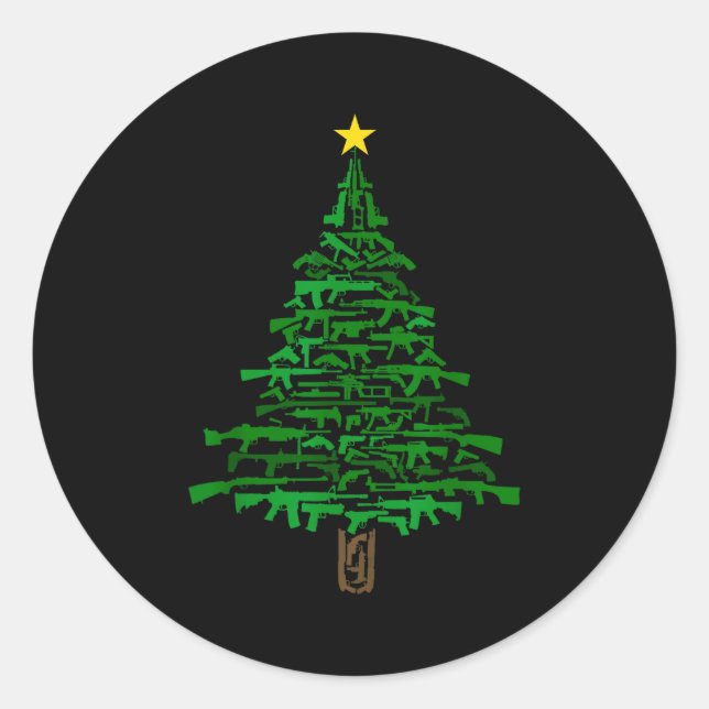 Sticker Rond Guns Christmas Tree - Xmas Gift For Guns Lover  (Devant)