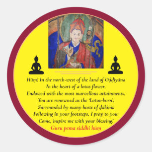 Sticker Rond Guru Rinpoché & Prière Sept Lignes /Padmasambhava