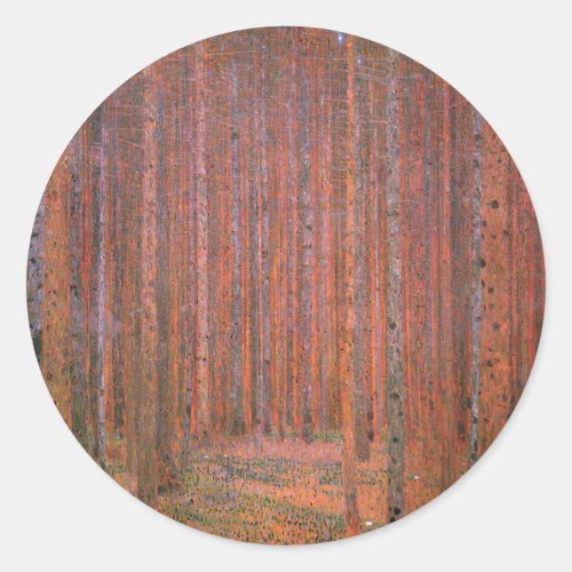 Sticker Rond Gustav Klimt Fir Forêt Tannenwald Arbres rouges (Devant)