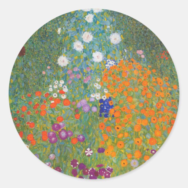 Sticker Rond Gustav Klimt Fleur Jardin Cottage Nature (Devant)