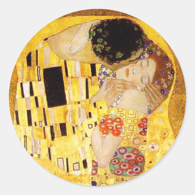 Sticker Rond Gustav Klimt La Peinture Classique Du Kiss (Devant)