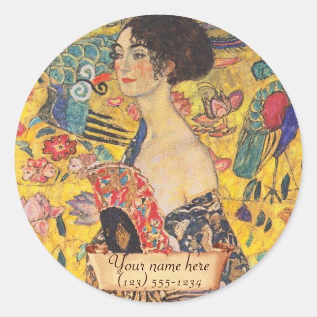 Sticker Rond Gustav Klimt "Lady with fan" Plaque d'enregistreme (Devant)
