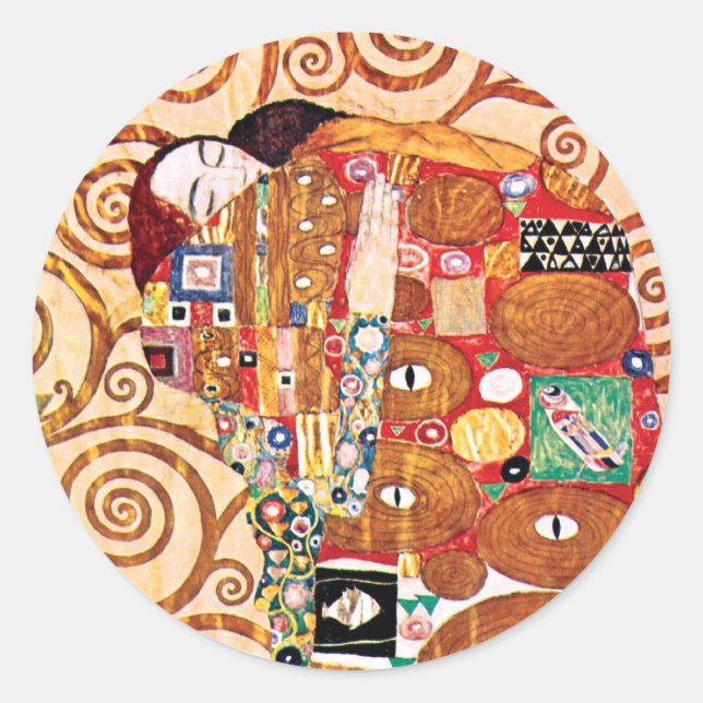 Sticker Rond Gustav Klimt - Le Baiser - Peinture d'art fin (Devant)