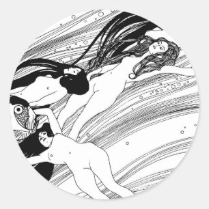 Sticker Rond Gustav Klimt - Sang de poisson Art surréaliste jap