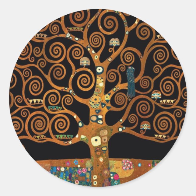 Sticker Rond Gustav Klimt, sous l'arbre de vie (Devant)