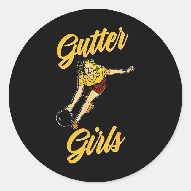 Sticker Rond Gutter Girls Funny Retro Bowling Team Gift  (Devant)