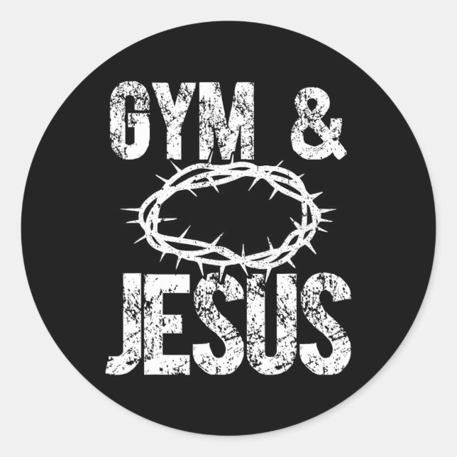 Sticker Rond Gym And Jesus Christian Bodybuilder Religious Body (Devant)
