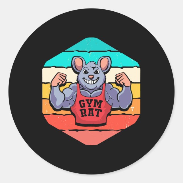 Sticker Rond Gym Lover Bodybuilding Retro Gym Rat (Devant)