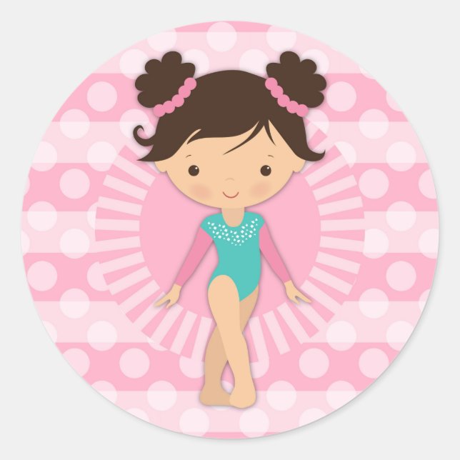 Sticker Rond Gymnaste - Gymnastique mignonne Rose Turquoise (Devant)