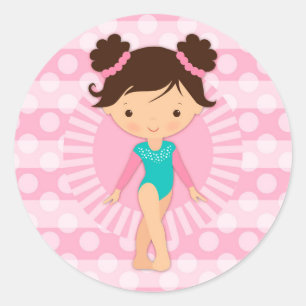 Sticker Rond Gymnaste - turquoise mignonne de rose de
