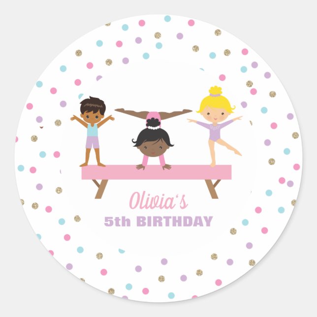 Sticker Rond Gymnastique anniversaire pastel (Devant)