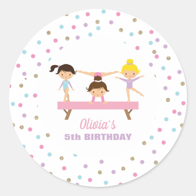 Sticker Rond Gymnastique anniversaire pastel (Devant)