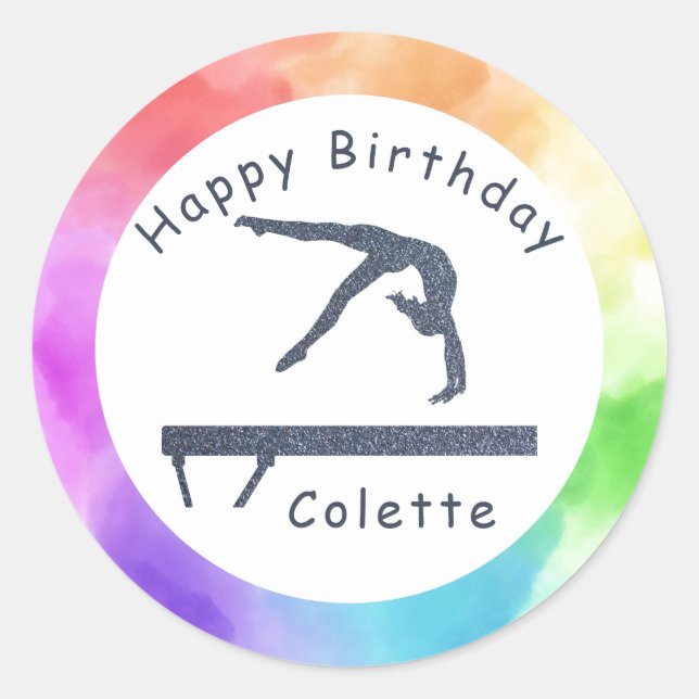 Sticker Rond Gymnastique Balayage de l'équilibre d'anniversaire (Devant)