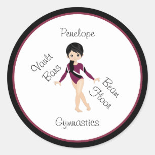 Sticker Rond Gymnastique Cheveux noirs, Yeux Brown, Leo Bourgog