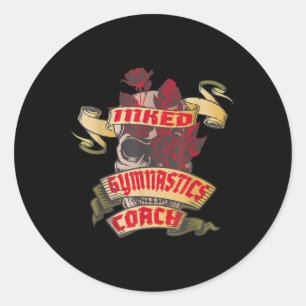 Sticker Rond Gymnastique entraîneur crâne encré & Roses rou