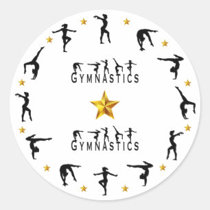 Sticker Rond Gymnastique féminine, étoiles d'or