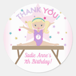 Sticker Rond Gymnastique Jump fête d'anniversaire Blonde Merci