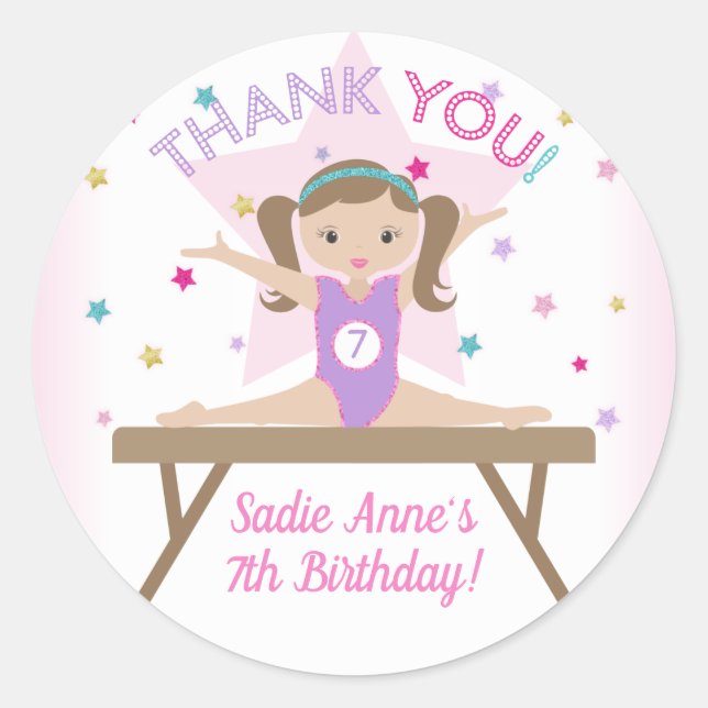 Sticker Rond Gymnastique Jump fête d'anniversaire Red Hair Merc (Devant)