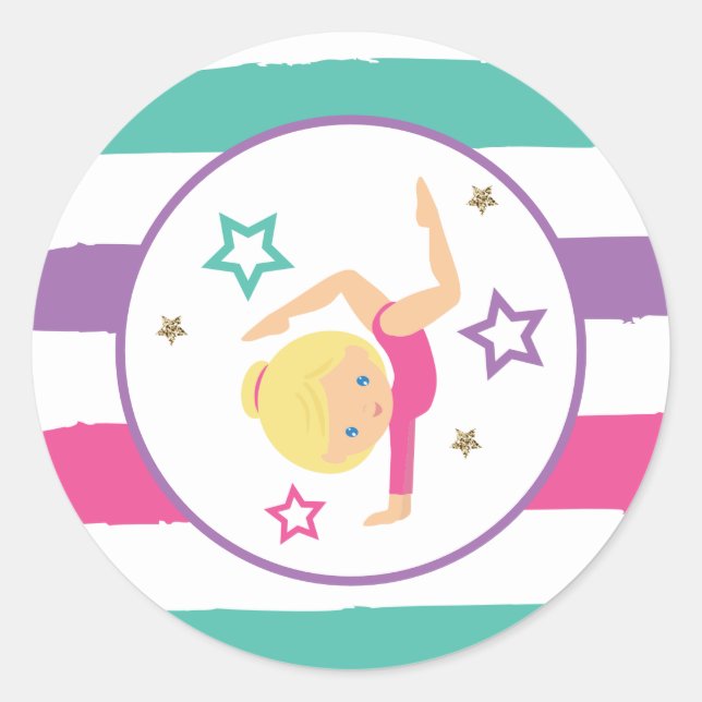 Sticker Rond Gymnastique rose violet turquoise fille Anniversai (Devant)