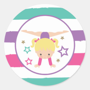 Sticker Rond Gymnastique rose violet turquoise fille Anniversai