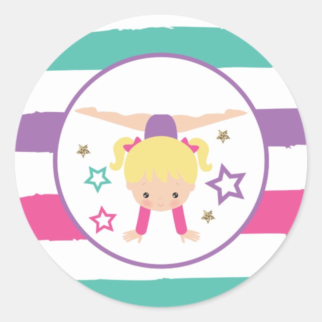 Sticker Rond Gymnastique rose violet turquoise fille Anniversai (Devant)