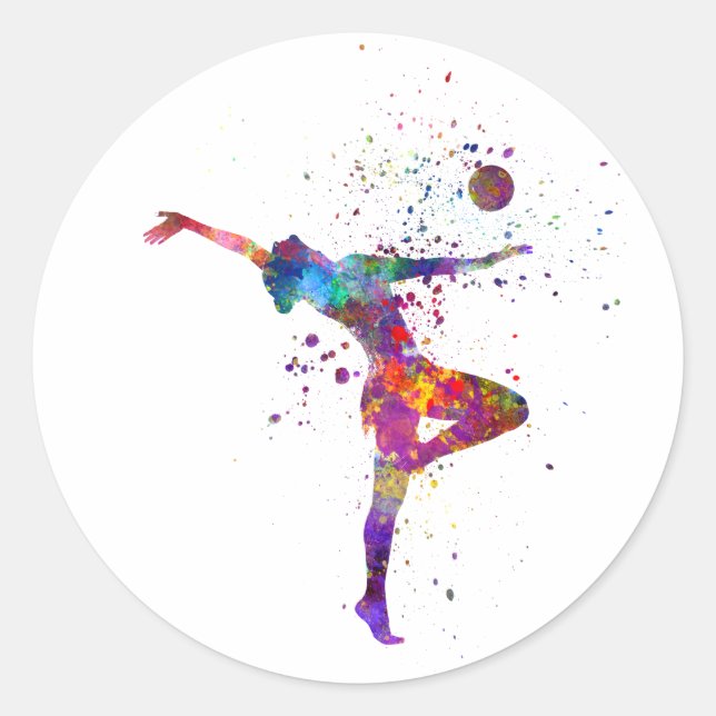 Sticker Rond Gymnastique rythmique en aquarelle (Devant)