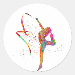 Sticker Rond Gymnastique rythmique en aquarelle