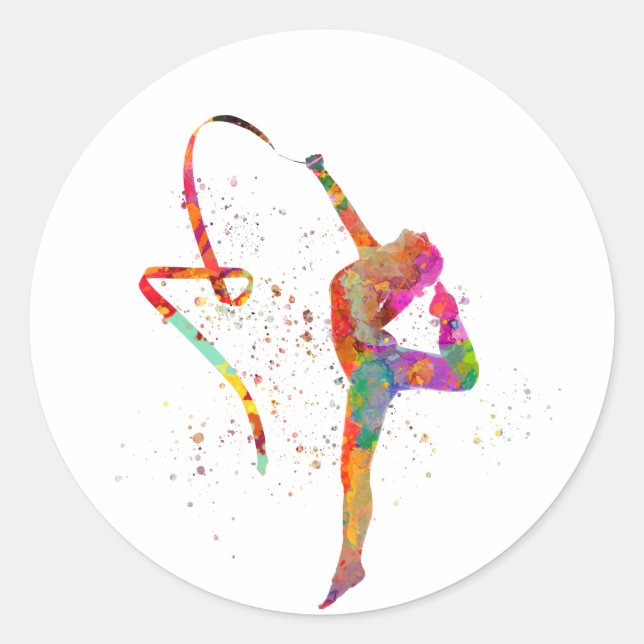 Sticker Rond Gymnastique rythmique en aquarelle (Devant)