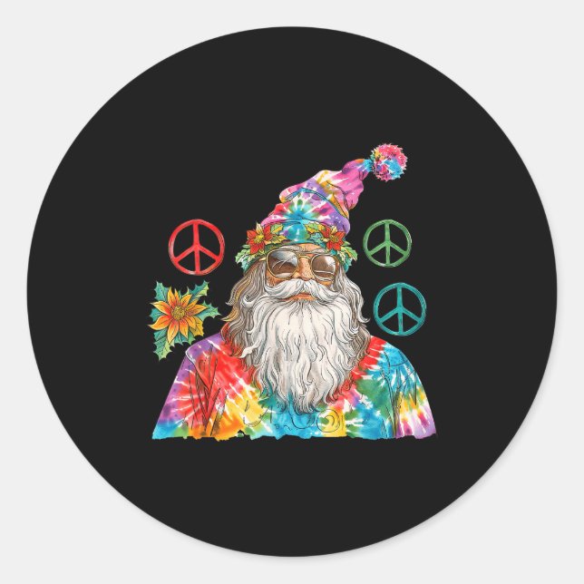 Sticker Rond Gypsy Santa Claus Hipe Tie Dye Groovy Christmas  (Devant)