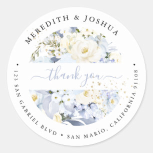 Sticker Rond H2 Blue Hydrangea Cream Rose Wedding Favors Classe