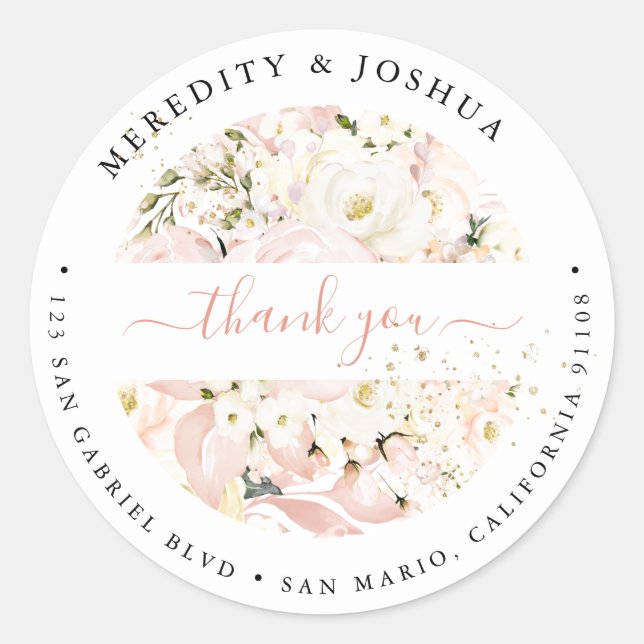 Sticker Rond H2 Blush Hydrangea Roses Crème Favors de mariage (Devant)
