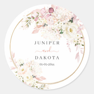 Sticker Rond H2 Dusty Rose Hydrangea Cream Rose Mariage