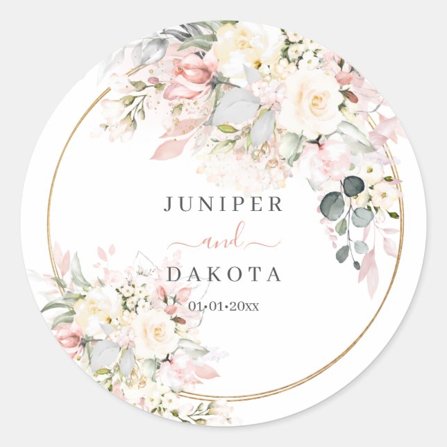 Sticker Rond H2 Hortensia Rose Dusty Roses Mariage (Devant)
