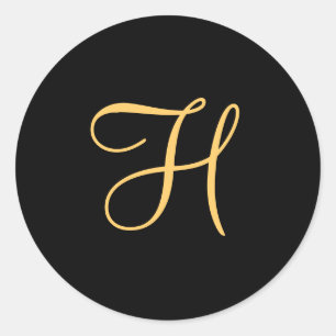 Sticker Rond H initial de couleur or sur le monogramme noir Cl