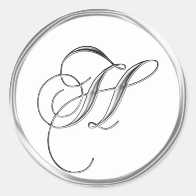 Sticker Rond H Lettre Monogramme Sliver Sur Sceau Mariage Blanc (Devant)