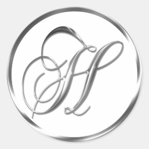 Sticker Rond H Monogramme Faux Enveloppe Argent Ou Favoriser Le