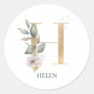 Sticker Rond H Monogramme Floral Personnalisé