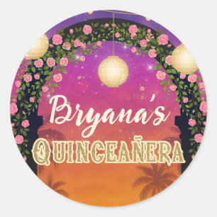 Sticker Rond Hacienda Sunset Arche florale Quinceañera 