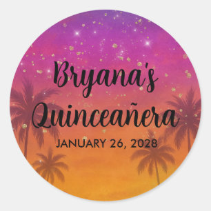 Sticker Rond Hacienda Sunset Vibrant Fiesta Quinceañera 