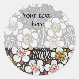 STICKER ROND HAIKU/ FLEURS DE PRINTEMPS JAUNE ROSE BLANC NOIR