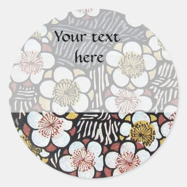 STICKER ROND HAIKU/ NOIR BLANC ROSE JAUNE FLEURS DE PRINTEMPS (Devant)
