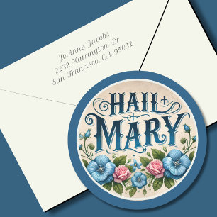 Sticker Rond Hail Mary Religieux Vintage Floral